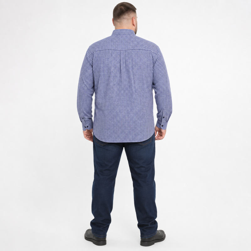 Рубашка мужская Gold Golf Man в клетку большие размеры,7XL, Синий с белым
