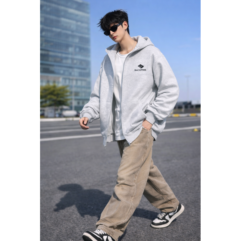 Зип худи для мальчика oversize подростковое на молнии плотное с капюшоном JP,Светло-серый,  140