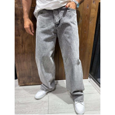 Чоловічі джинси baggy John Lucca широкі прямі streetwear оверсайз із щільного деніму 100% бавовна,34 Світло-сірий