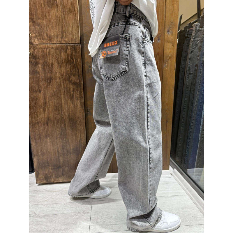 Чоловічі джинси baggy John Lucca широкі прямі streetwear оверсайз із щільного деніму 100% бавовна,34 Світло-сірий