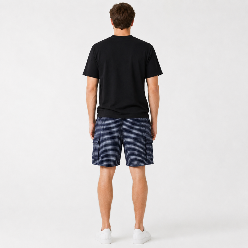 Шорты мужские Sport в клетку 2XL-6XL — летние карго шорты на резинке,Синий, 6XL