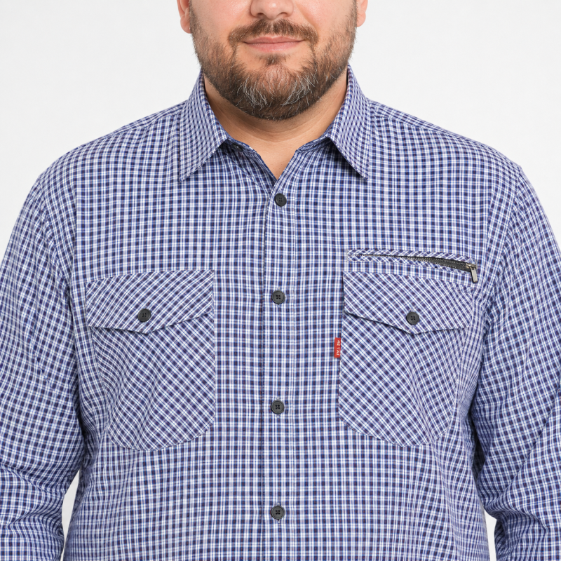 Рубашка мужская Gold Golf Man в клетку большие размеры,8XL, Синий с белым