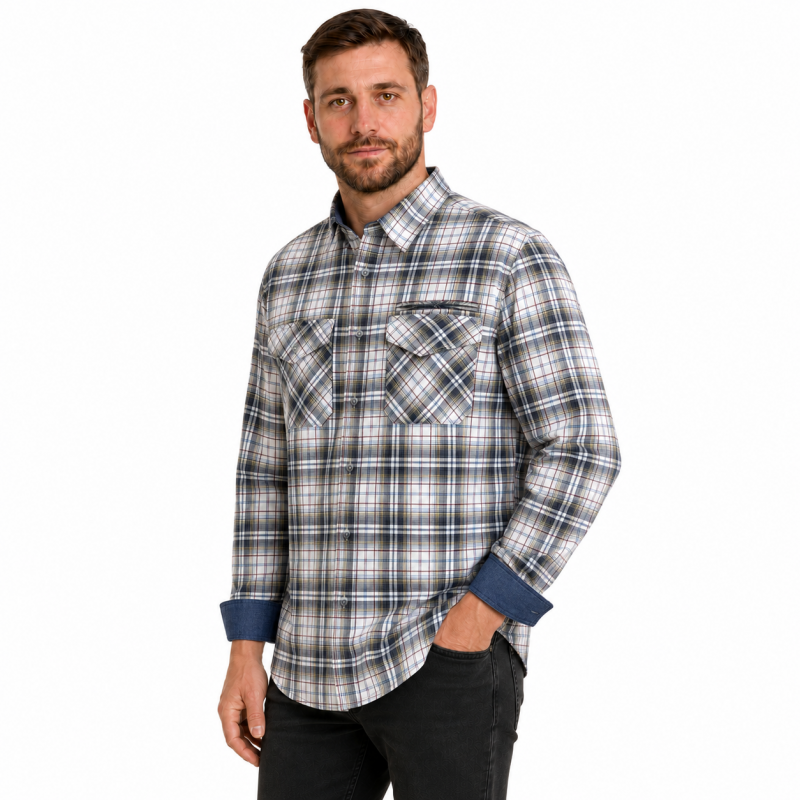 Чоловіча сорочка Gold Golf Man у клітку довгий рукав XL-5XL з 3 кишенями,4XL, Білий із сірим