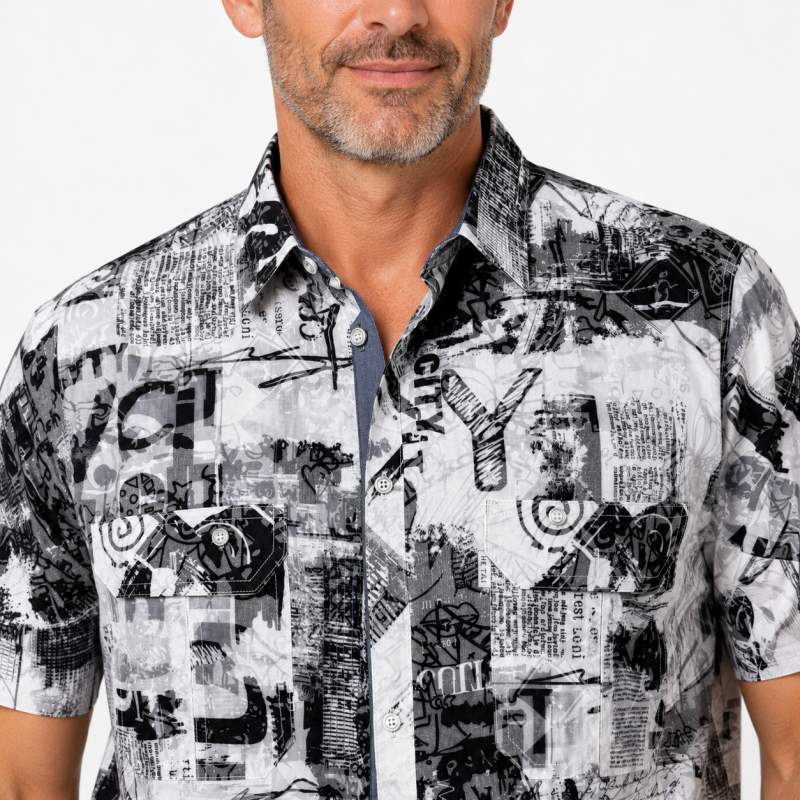 Чоловіча сорочка Gold Golf Man льон бавовна короткий рукав XL-5XL,XXXL, Білий з чорним