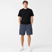 Шорты мужские Sport в клетку 2XL-6XL — летние карго шорты на резинке,Синий, XXL