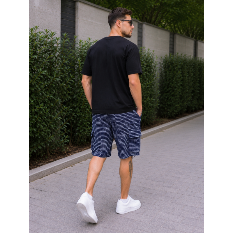 Шорти чоловічі Sport в клітинку 2XL-6XL — літні карго шорти на резинці,Синій, XXL