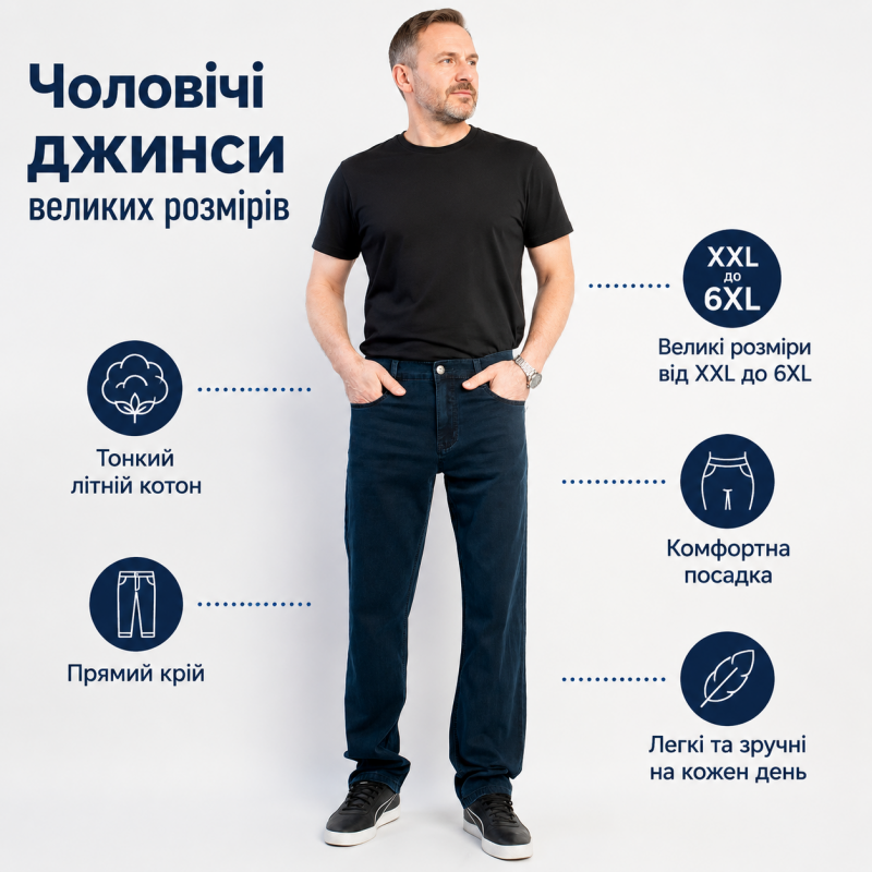Джинси BaSanJiu чоловічі 34-44 літні бавовни великі розміри, 40, Темно-синій