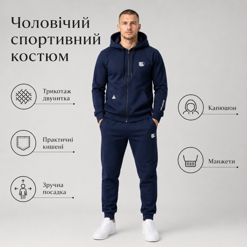 Костюм спортивный BL мужской S-XXL,XXL, Темно-синий