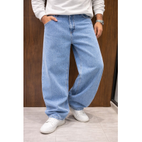 Чоловічі джинси baggy John Lucca широкі прямі streetwear оверсайз із щільного деніму 100% бавовна,34 Блакитний