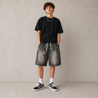 Джинсовые шорты Q-Bufan для мальчика подростка baggy широкие 12-17 лет, 176, Серый