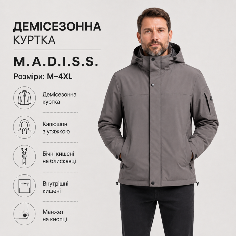 Куртка демисезонная M.a.d.i.s.s. мужская M-4XL на подкладке,Мокко, XXXL