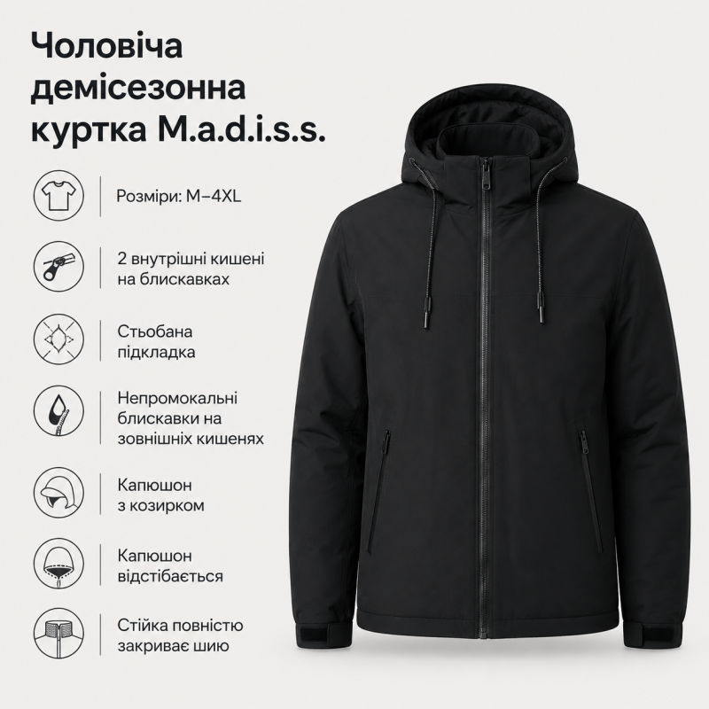Куртка демисезонная M.a.d.i.s.s. мужская M-4XL,Черный, M