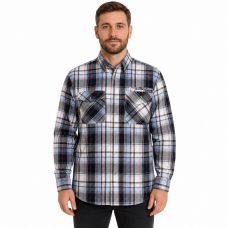 Чоловіча сорочка Gold Golf Man в клітку довгий рукав XL-5XL з 3 кишенями, XXXL, Білий з блакитним