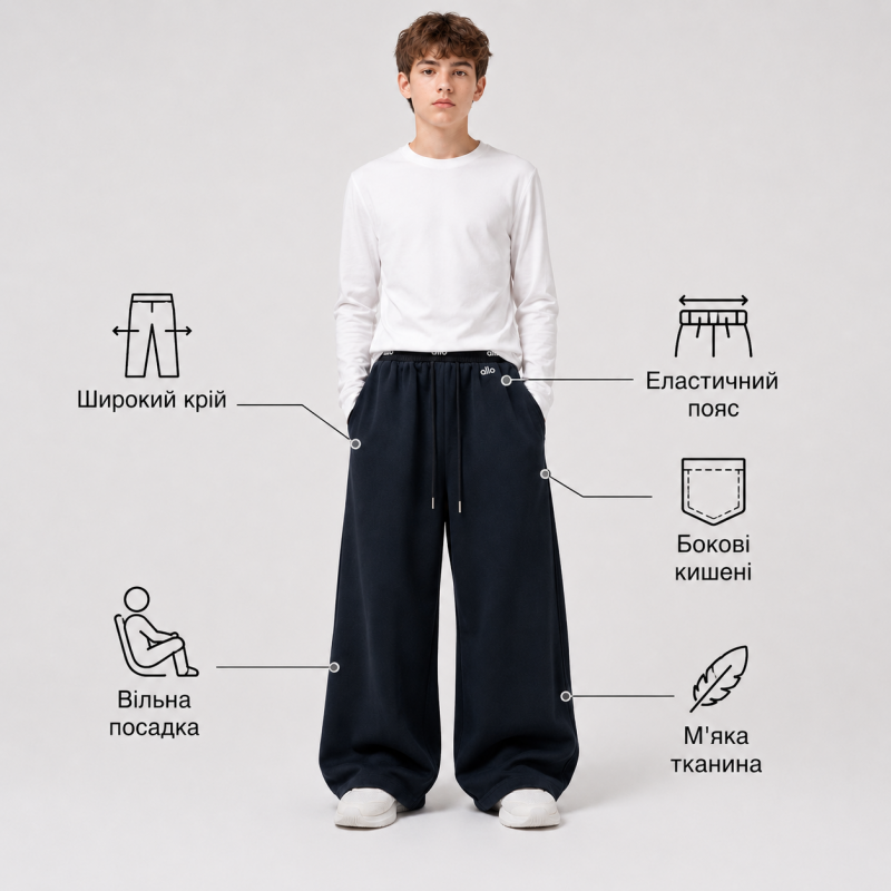 Спортивні штани KDBB для хлопчика 10-15 років — широкі штани baggy, Темно-синій, 158