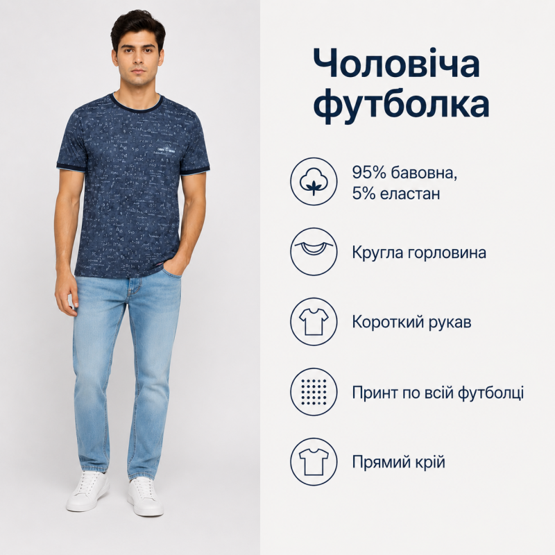 Футболка чоловіча Gaballi бавовна 95% еластан 5% - повномірна модель Туреччина,XXXL,Темно-синій з бірюзовим