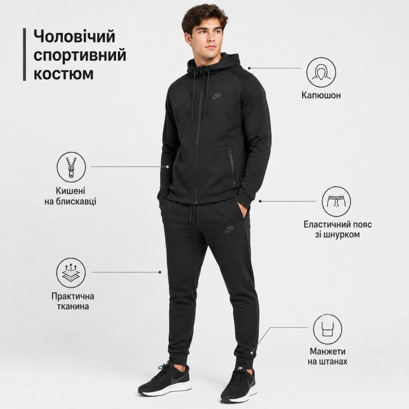 Костюм спортивный NK мужской Dry-fit softshell ,L, Черный