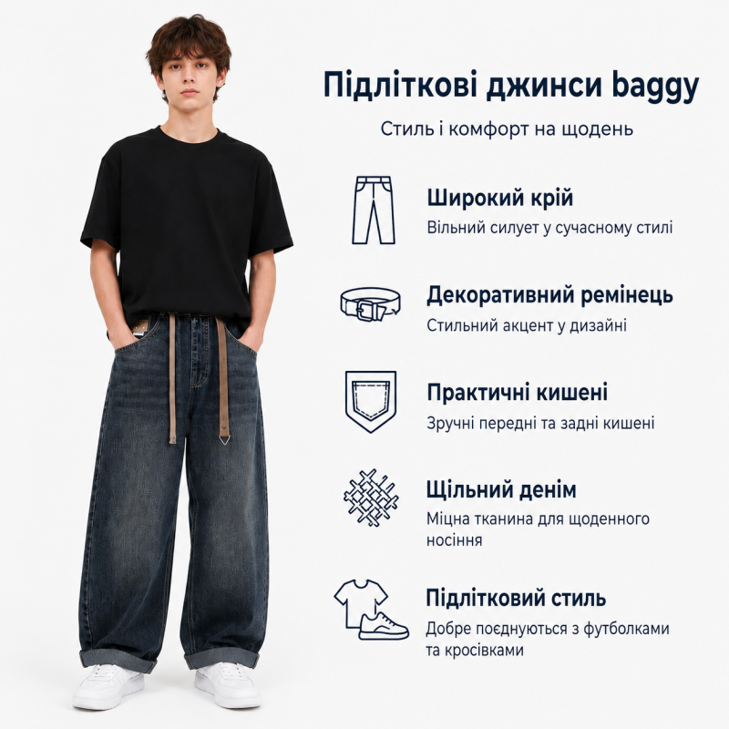 Джинси Annabeier для хлопчика 8-12 років широкі mom на гумці, Синій 128