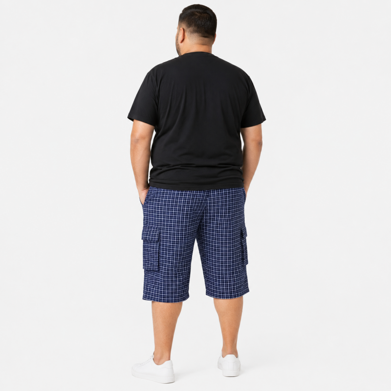 Бриджи мужские Sport большие размеры 2XL-6XL карго в клетку,Темно-синий, 5XL