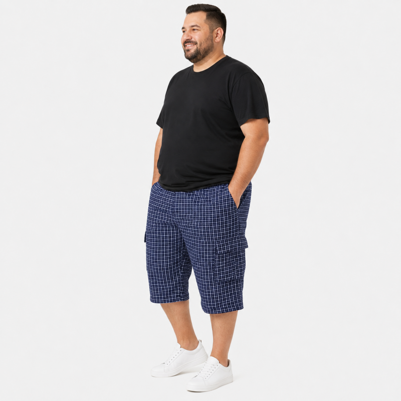 Бриджи мужские Sport большие размеры 2XL-6XL карго в клетку,Темно-синий, 5XL