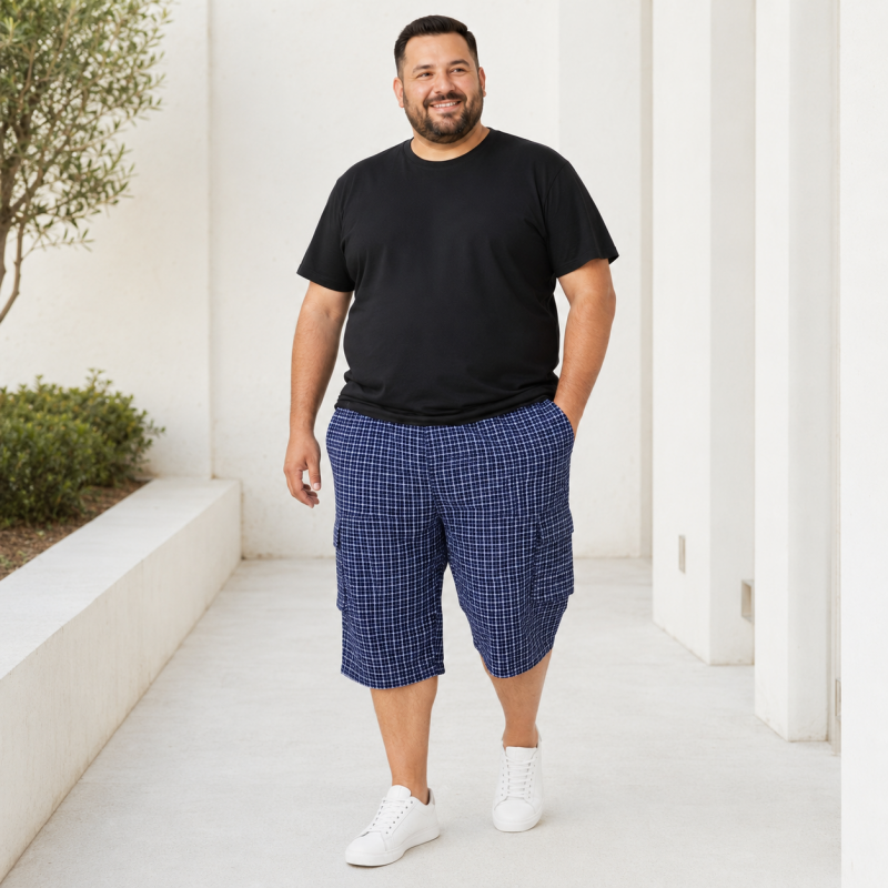 Бриджи мужские Sport большие размеры 2XL-6XL карго в клетку,Темно-синий, 5XL
