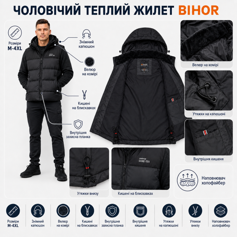 Жилет мужской Bihor утепленный Core-Tex,XXXL, Мокрый асфальт