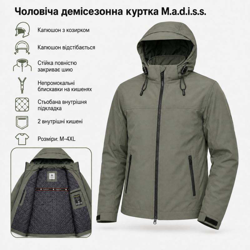 Куртка демисезонная M.a.d.i.s.s. мужская M-4XL,Серый хаки, M