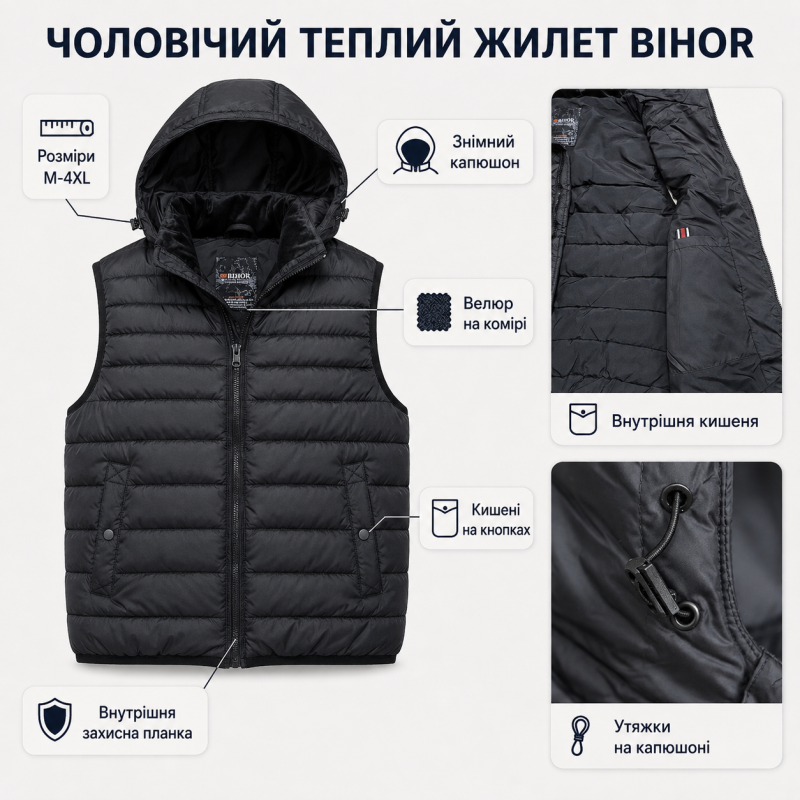 Жилет мужской Bihor утепленный,M, Черный