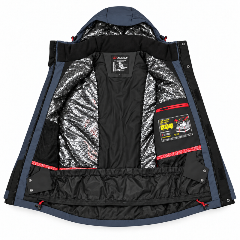 Куртка термо зимняя Audsa мужская M-3XL лыжная,Черный,L
