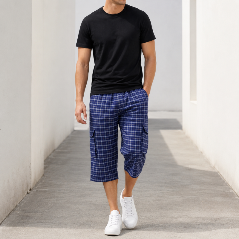 Бриджі чоловічі Sport великі розміри 2XL-6XL карго в клітинку, Синій, 6XL