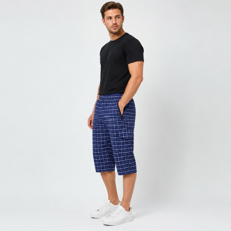 Бриджи мужские Sport большие размеры 2XL-6XL карго в клетку,Синий, 5XL