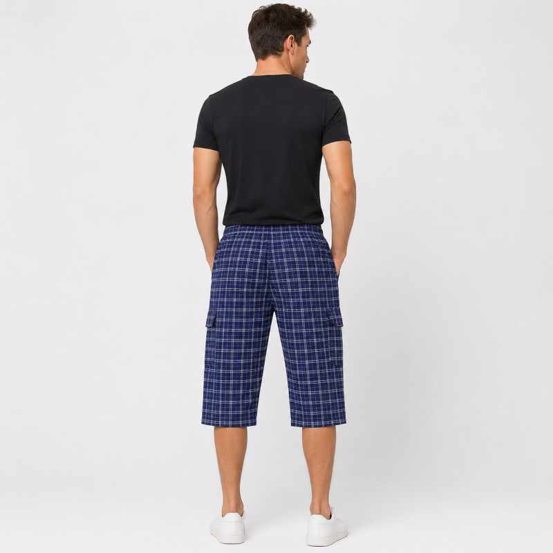 Бриджі чоловічі Sport великі розміри 2XL-6XL карго в клітку, Синій, 4XL