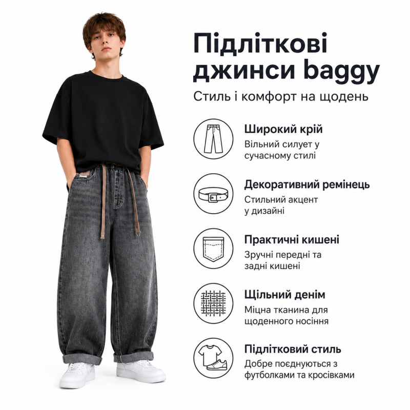 Джинси Annabeier для хлопчика 8-12 років широкі mom на гумці, Сірий 146