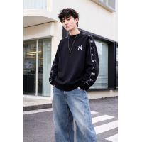 Світшот для хлопчика oversize LEB підлітковий щільний без капюшона з принтом, Темно-синій, 170