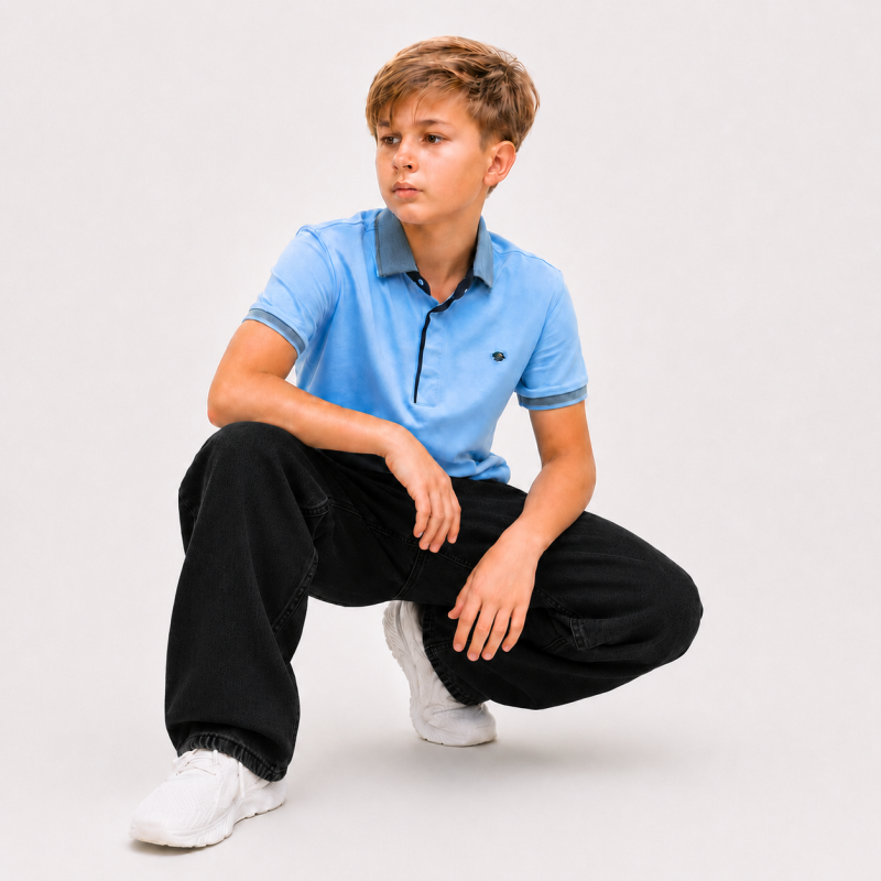 Джинсы багги Willmen для мальчика 9-17 лет с утяжкой на поясе,Черный 158