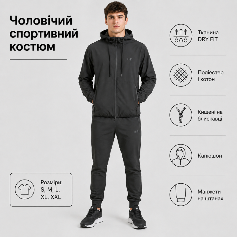 Костюм спортивный Alder мужской Dry Fit ,XXL, Черный