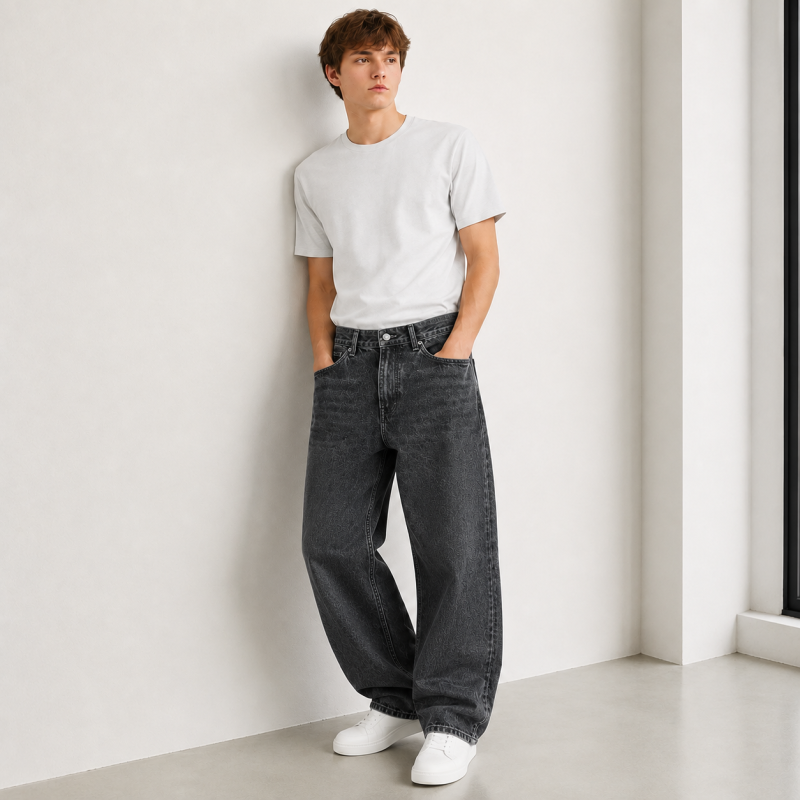 Джинсы широкие Difransel baggy мужские 100% коттон,32   Графитовый винтаж
