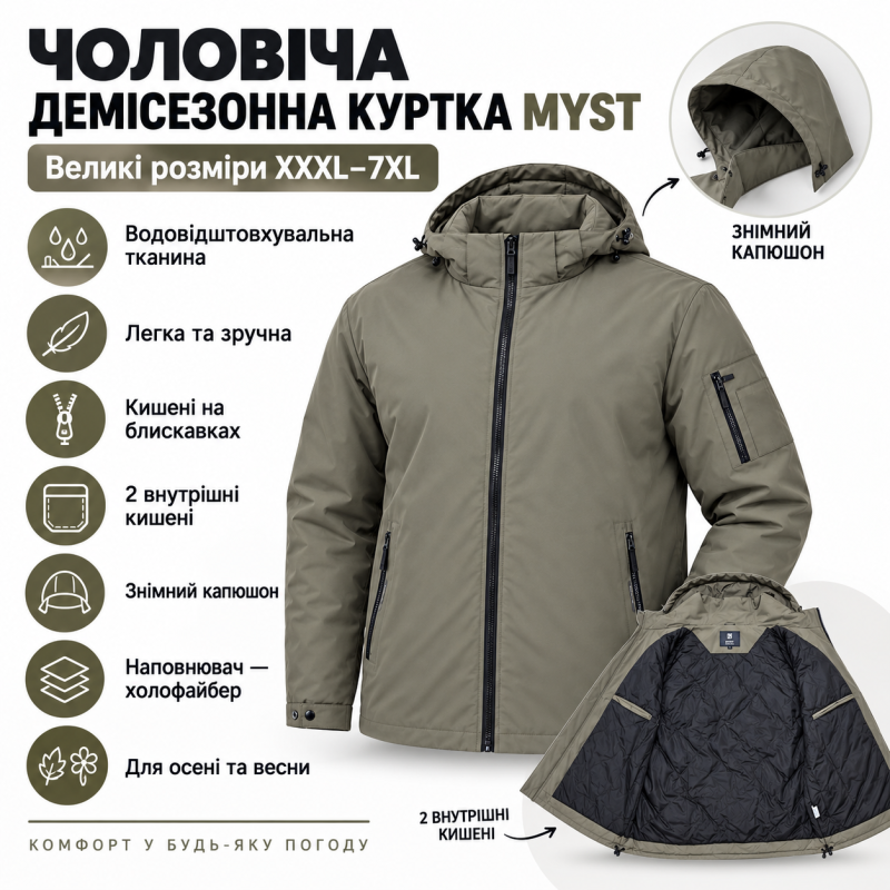 Куртка мужская Myst демисезонная,Оливковый, 4XL