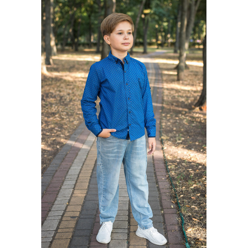 Рубашка для мальчика Bold с длинным рукавом трансформер, хлопок, Голубой, 134