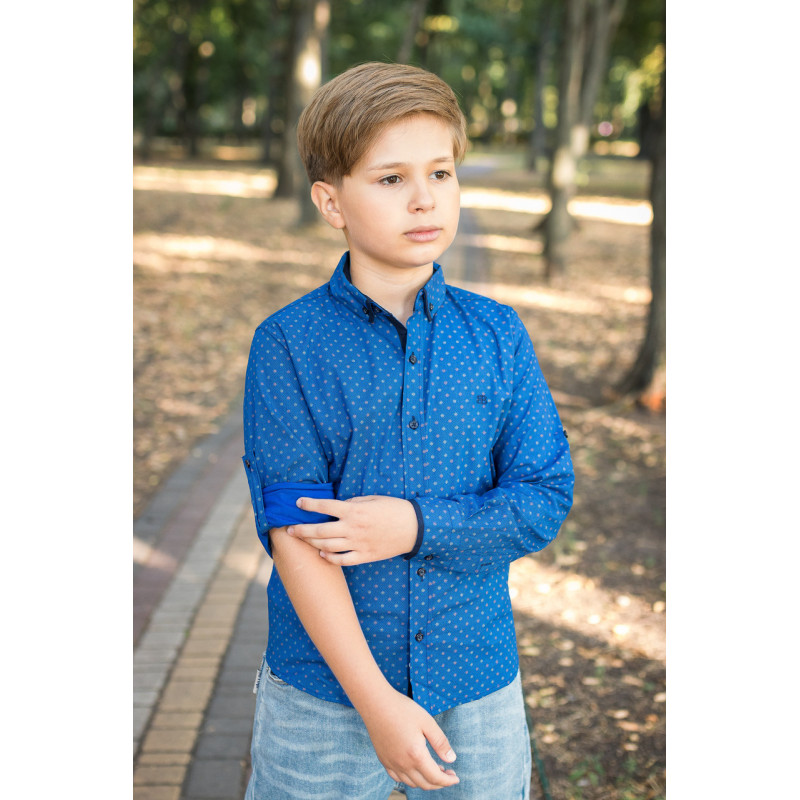 Рубашка для мальчика Bold с длинным рукавом трансформер, хлопок, Синий, 164