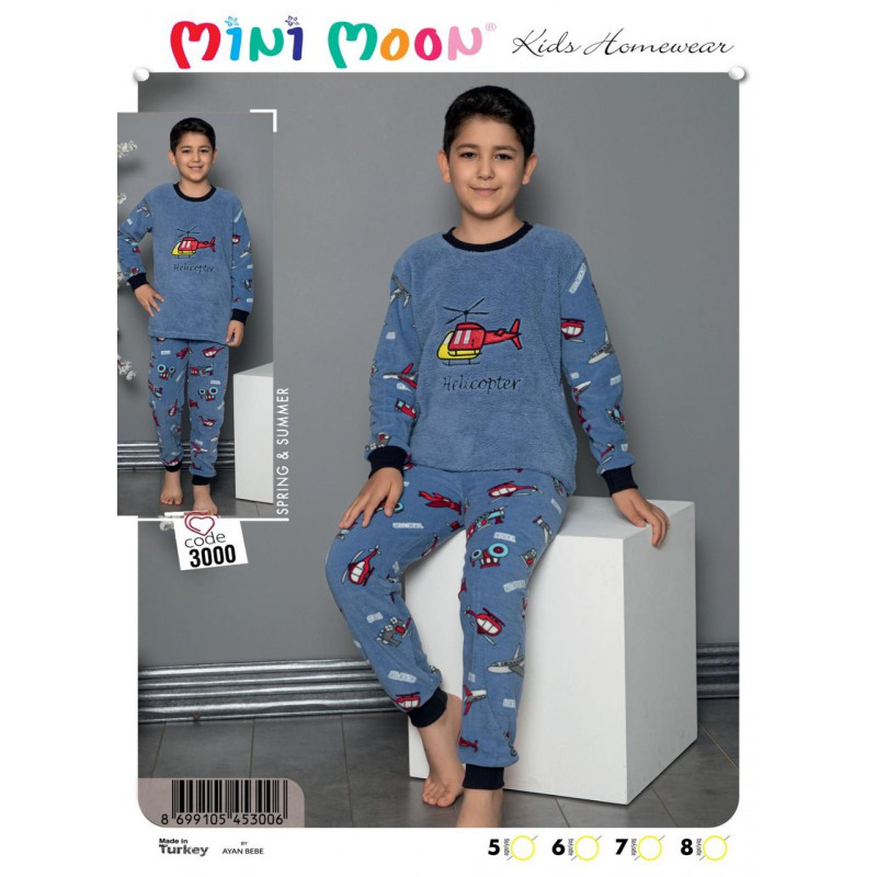 Пижама теплая MINIMOON для мальчика 4-8 лет флис , Голубой,  110