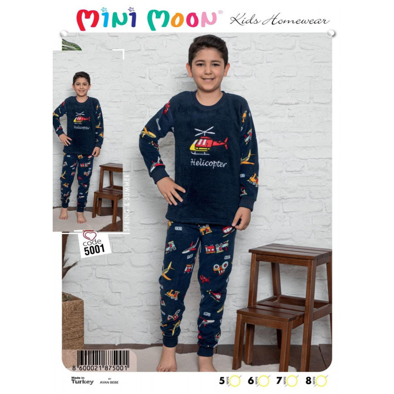 Пижама теплая MINIMOON для мальчика 4-8 лет флис , Голубой,  110