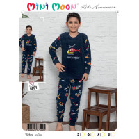 Пижама теплая MINIMOON для мальчика 4-8 лет флис , Темно-синий,  110