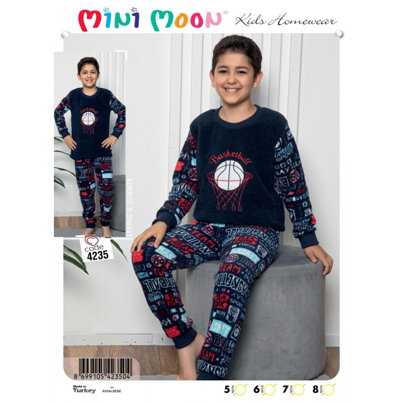 Пижама теплая MINIMOON для мальчика 4-8 лет флис , Темно-синий,  110