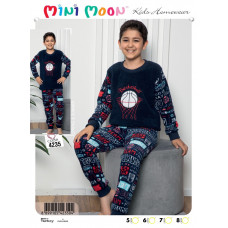 Пижама теплая MINIMOON для мальчика 4-8 лет флис , Темно-синий,  110