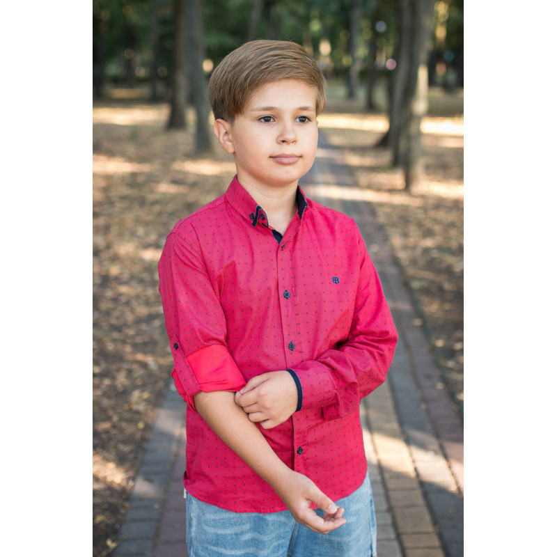 Рубашка для мальчика Bold с длинным рукавом трансформер, хлопок, Красный 134