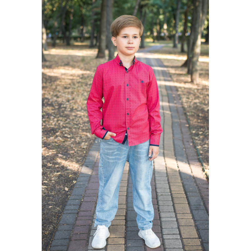 Рубашка для мальчика Bold с длинным рукавом трансформер, хлопок, Красный 134