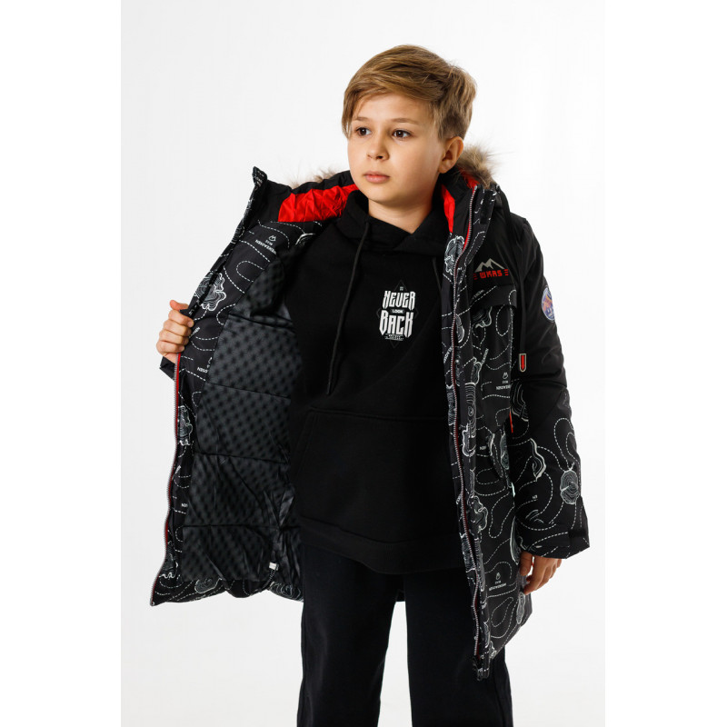 Куртка зимняя для мальчика 9-13 лет WKAS  , Черно-белый с красным, 134