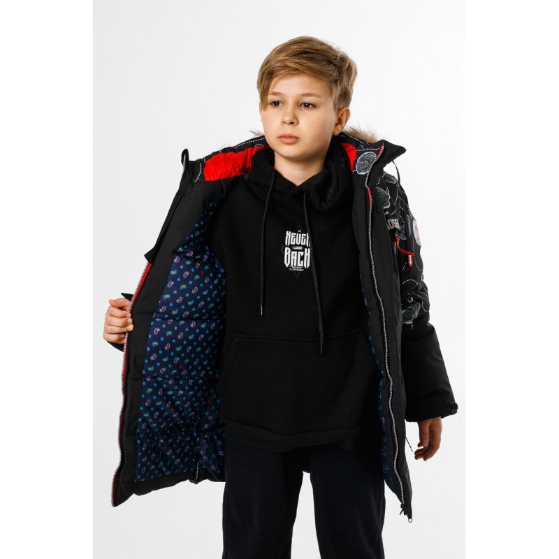 Куртка зимняя для мальчика 9-13 лет WKAS  , Черный с красным, 158