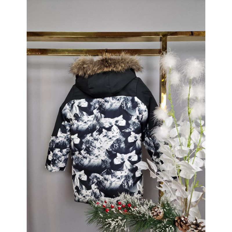 Куртка зимова довга WKAS для хлопчика 5-10 років арт.1133, Чорно-білий з жовтим, 104