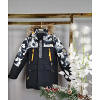 Куртка зимова довга WKAS для хлопчика 5-10 років арт.1133, Чорно-білий з жовтим, 104